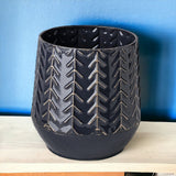 7" Navy Organically Embossed Chevron Metal Vase