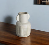12" White Ribbed Cylinder Ceramic Table Vase