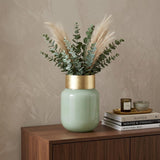 12" Green Abstract Cylinder Crystal Glass Table Vase