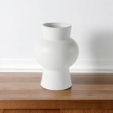 11" White Abstract Cylinder Ceramic Table Vase