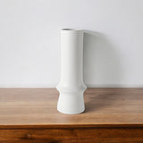 17" White Abstract Cylinder Ceramic Table Vase