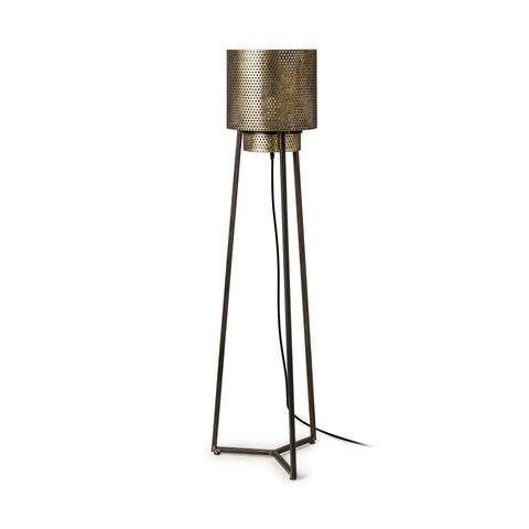54" Gold And Black Metal LED Floor Lamp With Gold Metal Drum Shade