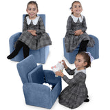 Kids Blue Comfy Upholstered Recliner Chair with Storage