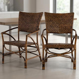 Set of Two Natural Rattan Open Back Dining Arm Chairs