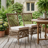 Set of Two Cream Woven Rattan Outdoor Accent Chairs