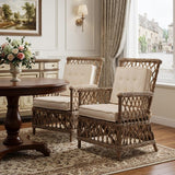 Set of Two Cream and Natural Cross Back Dining Arm Chairs