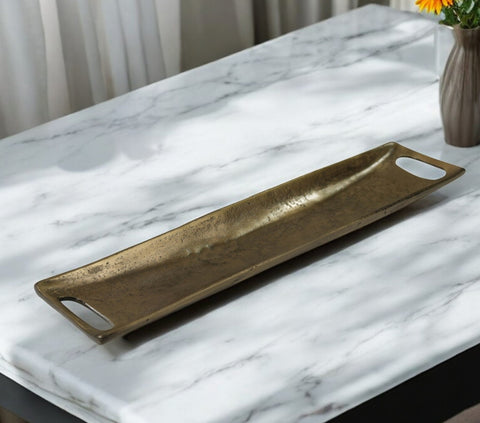 17" Gold Metal Handmade Scooped Cracker Tray With Handles