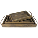 Set of Three Dark Brown Wood Trays With Handles