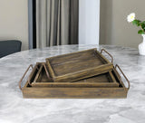 Set of Three Dark Brown Wood Trays With Handles