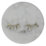 6" Gold And White Round Marble Inlaid Eyelashes Serving Tray