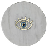 6" Gold And White Round Marble Inlaid Eye Serving Tray