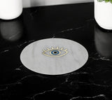 6" Gold And White Round Marble Inlaid Eye Serving Tray
