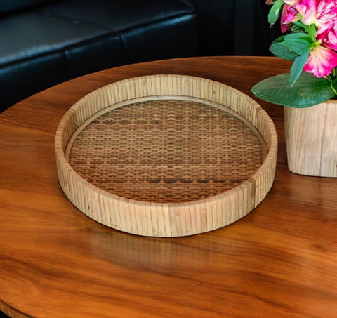 10" Natural Round Bamboo Handmade Serving Tray