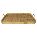 28" Natural Rectangular Bamboo Serving Tray With Handles