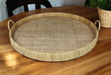 24" Natural Round Bamboo Handmade Serving Tray With Handles