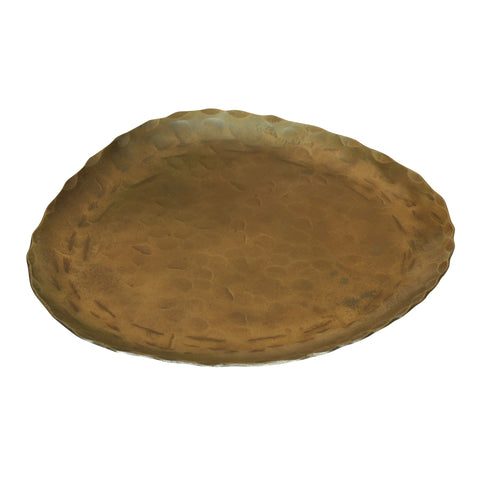7" Antiqued Brass Hammered Metal Trinket Tray