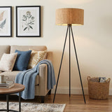 58" Brown And Black Metal Tripod Floor Lamp With Brown Shade