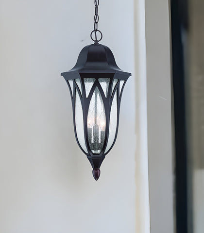 XL Antique Bronze Geometric Glass Hanging Light