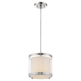 White and Silver Hanging Light with Fabric Shade