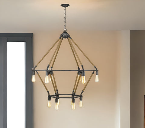 Brown and Black Twelve Light Metal Dimmable Chandelier