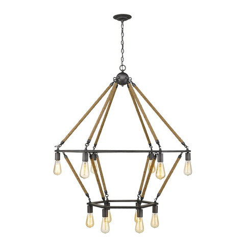 Brown and Black Twelve Light Metal Dimmable Chandelier