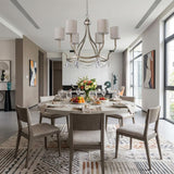Gold Candle Style Six Light Metal Dimmable Chandelier With White Shades