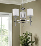 Silver Candle Style Three Light Metal Dimmable Chandelier With White Shades