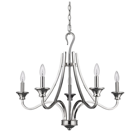 Nickel Candle Style Five Light Metal Dimmable Chandelier