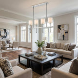 White Metal Four Light Dimmable Ceiling Light With White Shades