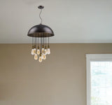 Black Iron Ten Light Dimmable Ceiling Light With Black Shades