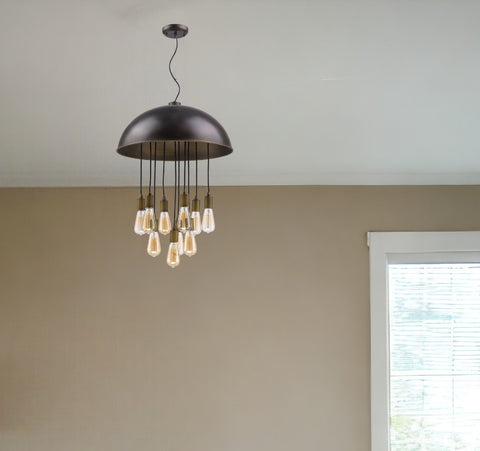 Black Iron Ten Light Dimmable Ceiling Light With Black Shades