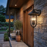 Black And Clear Three Light Seeded Dimmable Outdoor Hanging Lights With Black And Clear Shades