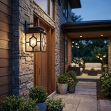 Black And Clear Four Light Seeded Dimmable Outdoor Hanging Lights With Black And Clear Shades