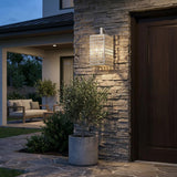 White And Clear Three Light Seeded Dimmable Outdoor Hanging Lights With White And Clear Shades