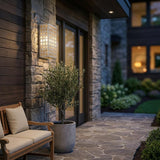 White And Clear Two Light Seeded Dimmable Outdoor Hanging Lights With White And Clear Shades
