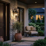 Black And Clear Three Light Seeded Dimmable Outdoor Hanging Lights With Black And Clear Shades