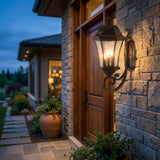Black And Clear Three Light Hammered Dimmable Outdoor Hanging Lights With Black And Clear Shades