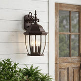Three Light Dark Brown Wide Hanging Lantern Wall Light