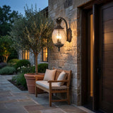 Black And Clear Three Light Crackled Dimmable Outdoor Hanging Lights With Black And Clear Shades
