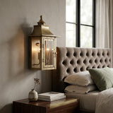 Brass And Clear Two Light Transparent Dimmable Outdoor Hanging Lights With Brass And Clear Shades