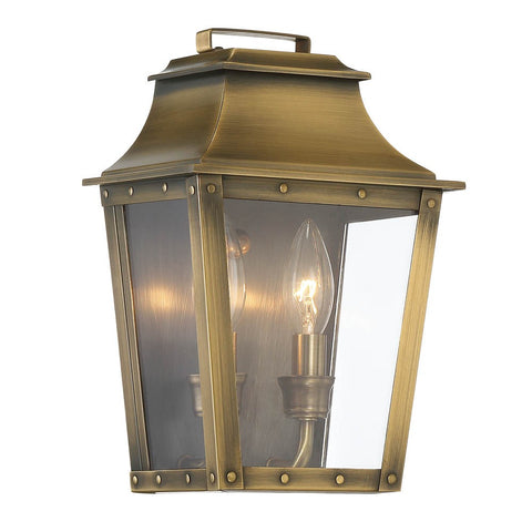 Brass And Clear Two Light Transparent Dimmable Outdoor Hanging Lights With Brass And Clear Shades