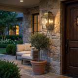 Brass And Clear Two Light Transparent Dimmable Outdoor Hanging Lights With Brass And Clear Shades