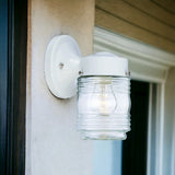 White Standard Jelly Jar One Light Outdoor Wall Light