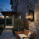 Black And Clear Two Light Transparent Dimmable Outdoor Hanging Lights With Black And Clear Shades