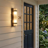 Two Light Bronze and White Glass Wall Sconce