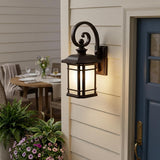 XL Antique Bronze Frosted Linen Glass Lantern Wall Light