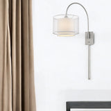 44" Clear Silver And White Metal And Sheer Fabric Flush Mount Wall Sconce