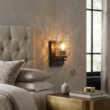 Bronze Metal and Pebbled Glass Wall Sconce