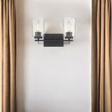 Bronze Metal and Textured Glass Two Light Wall Sconce