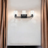 Black Metal and Textured Glass Three Light Wall Sconce